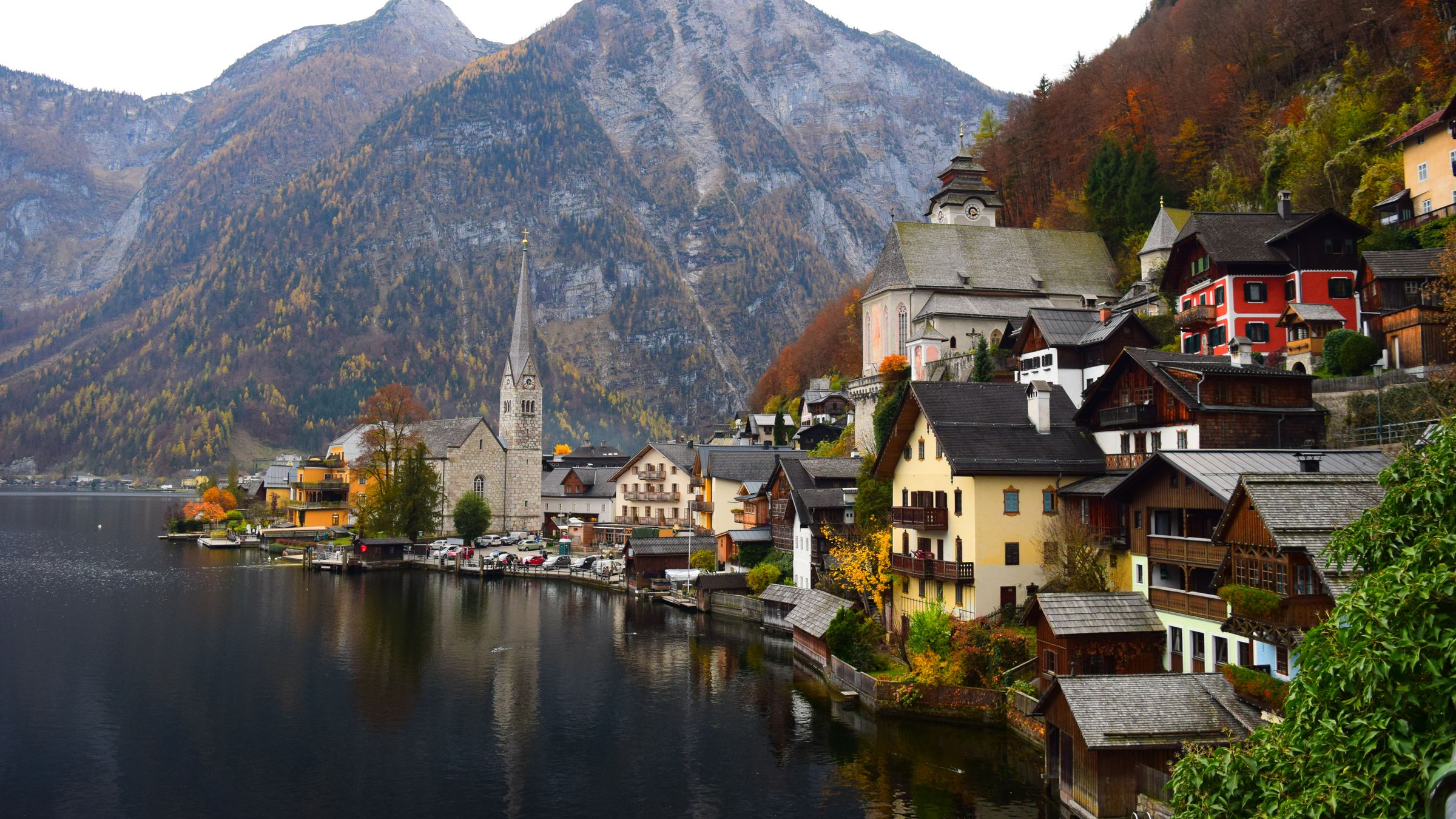 Hallstatt, Austria: a lakeside village beneath the Alps in autumn