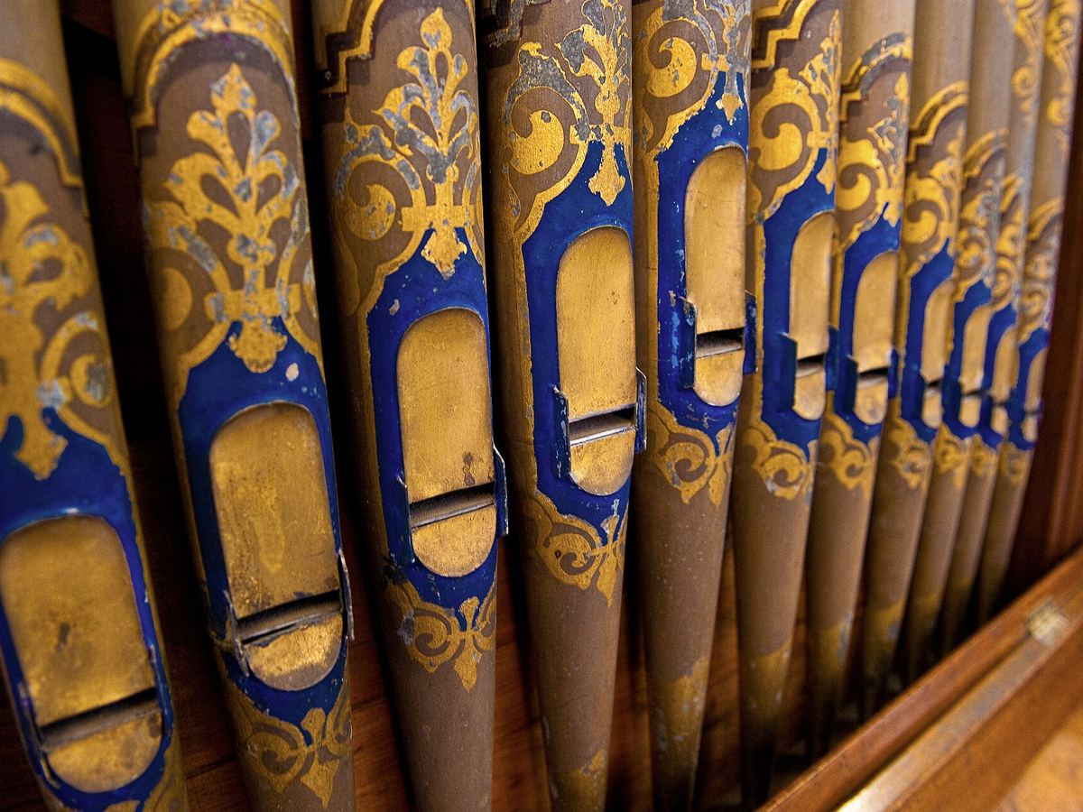 Painted pipes of a historic church organ